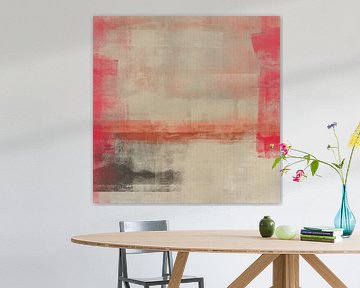 Abstrakte minimalistische Landschaft in Neonpink, Terra, Taupe und Beige