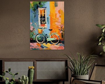 Kleurrijke fiets op oranje muur van Niklas Maximilian