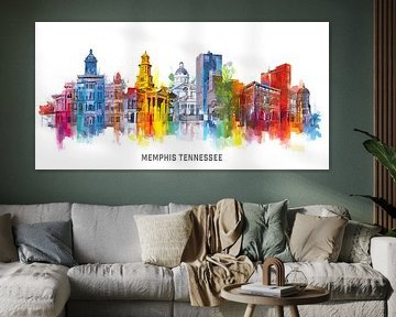 L'horizon de Memphis dans les couleurs vives de l'arc-en-ciel avec effet d'aquarelle sur MArt