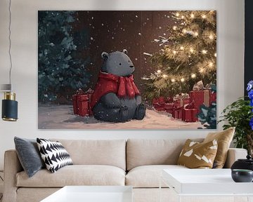 Ours au sapin de Noël Moment magique dans la neige sur Eva Lee