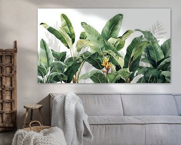 Tropical Leaves Botanical Fresh Green Composition sur Eva Lee