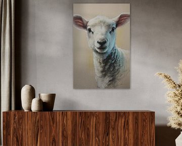 Agneau en portrait, regard doux, détails réalistes