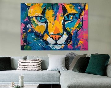 Gros chat - peinture animalière expressive avec couleurs sur La collection ARTEO