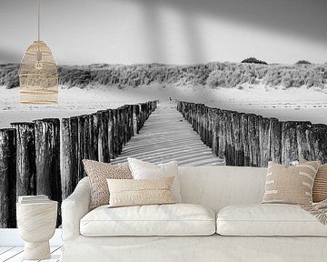 Vlissingen beach poles in Rhythmic Black and White Perspective by Femke Ketelaar