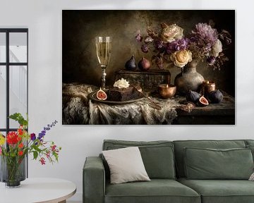 Gâteau au chocolat et figues - Nature morte élégante et mystérieuse sur Joriali photographie et peintures