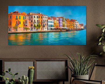 Venise Canal Maisons colorées Art de l'aquarelle