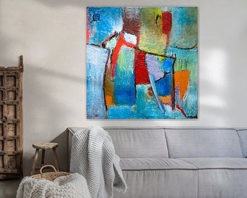 Abstrakte blau rot orange Malerei - moderne ausdrucksstarke Kunst von Anja Namink - Gemälde