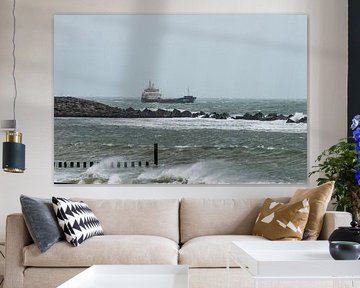 Schiff im Sturm in der Maasmündung von scheepskijkerhavenfotografie