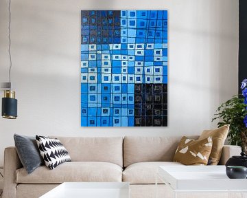 Grille industrielle abstraite : dans les tons de bleu et de noir