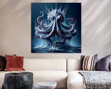 Pieuvre majestueuse dans des effets aquatiques dynamiques