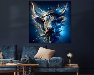 Une vache puissante dans une scène aquatique dynamique sur Michael Dettmer