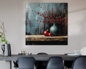Rote Weihnachten mit blauer Vase von Kunst Laune
