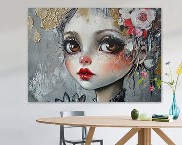 Frau mit Blumen und Goldakzenten von Blickfänger Gemälde