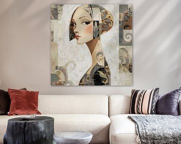 Femme avec chapeau | Portrait abstrait de femme avec chapeau