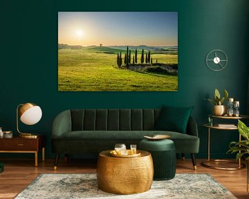 Landschaft in der Maremma. Sanfte Hügel und Zypressen.