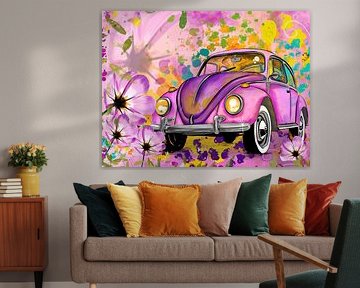 Roze-Paarse Kever met Bloemen van Wendy van Cuijk