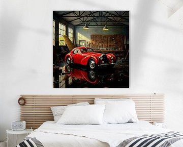Bugatti rouge dans un atelier de peinture classique sur Jan Keteleer