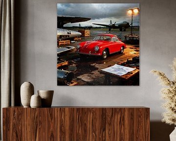 Une Porsche 356 rouge au milieu de l'élégance de l'aviation sur Jan Keteleer