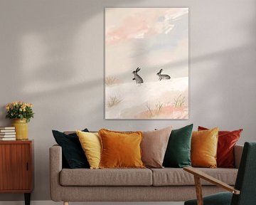 Zwei Hasen im Schnee