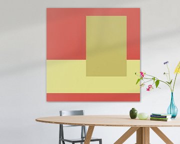 Abstract minimalist geometric art in red and olive by Dina Dankers