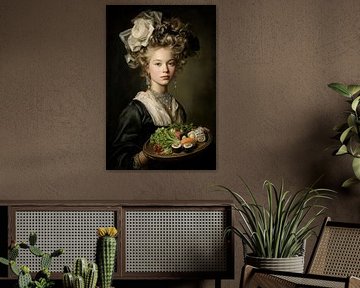 Baroque Noblewoman with Sushi - Elegant Painting