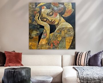 Femme avec des accents dorés et de la couleur sur Caprices d'Art