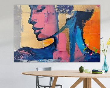 Femme abstraite | Portrait minimaliste Femme avec bleu