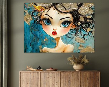 Modernes Frauenporträt mit Gold von Blickfänger Gemälde