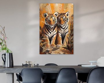 Tigres dans le jardin sur Peintures accrocheuses