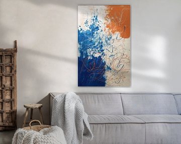 Peinture abstraite - Bleu orange vif et dynamique
