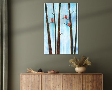 Oiseaux dans une forêt d'hiver Collage de papier