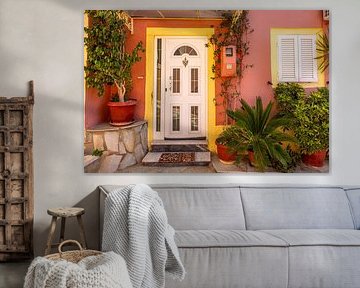 Colorful façade with white door – Corfu Town