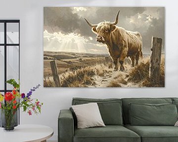 Scottish highlander in the dunes