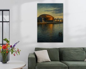 Cardiff Bay bij schemering - filmische stilte in gouden reflectie