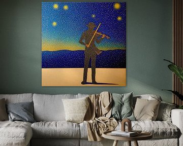 Starry Night Violinist - Pointillism Style by A.D. Digital ART