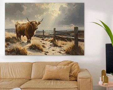 Vache écossaise des Highlands dans un paysage de dunes sur Emiel de Lange