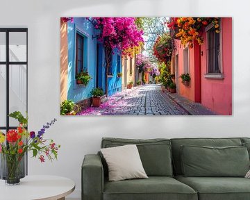 Bunte Häuser mit Blumen