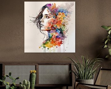 Stille muze in aquarelbloemen van Chromatic Fusion Studio