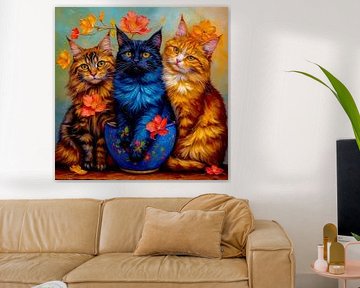 Portrait de trois compagnons Maine Coon sur A.D. Digital ART