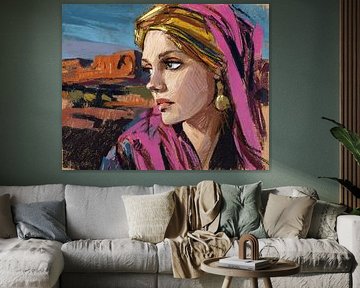 Wadi Rum painting | Portrait d'une femme à Wadi Rum sur Peinture Abstraite