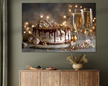 Nature morte festive - Cake and Champagne Elegant Photography