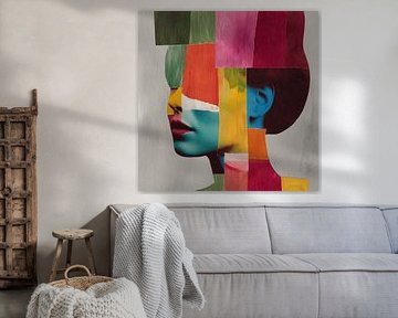 Portret van vrouw met abstracte vlakken van Blues & Hues