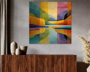 Paysage abstrait aux multiples couleurs, reflet dans le lac