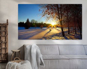 Zonnekusjes op besneeuwde takken