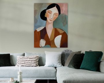 Modern abstract portret in aardetinten van Studio Allee