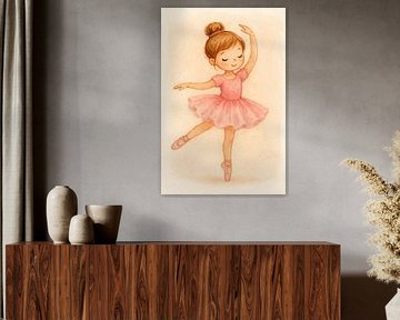 Kleine Ballerina in Rosa (AI) (Tanzen, Ballett, Mädchen, heller Hautton, Kinderzimmer, Malerei) von Natalie Bruns
