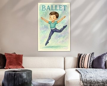 Kleiner Junge tanzt (AI) (Ballett, glücklich, cool, Jungenzimmer, Kinderzimmer, spielerisch, Malerei) von Natalie Bruns