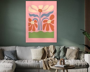 Retro Bloemsierkunst - Mid-Century Moderne Bloemen Poster in Warme Aardetinten van taufid hidayat