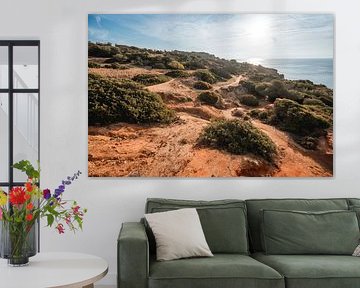 Kustlandschap Albufeira Zonlicht op Rode Kliffen
