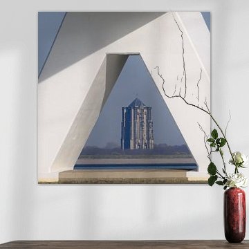 Dikke Toren in frame of Zeeland Bridge